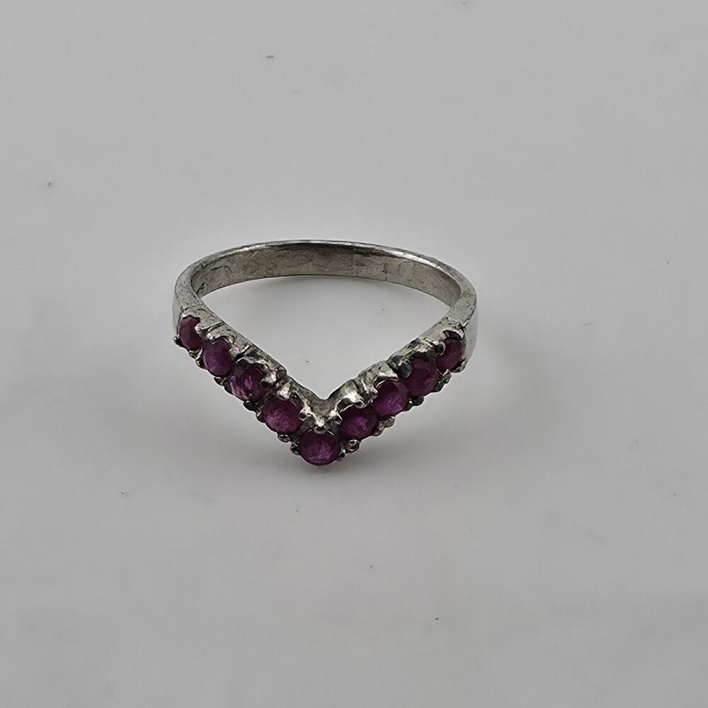 Vintage Sterling Silver Chevron Ring Red Stones V Band Size 6.25 925 Jewelry - Picture 3 of 11